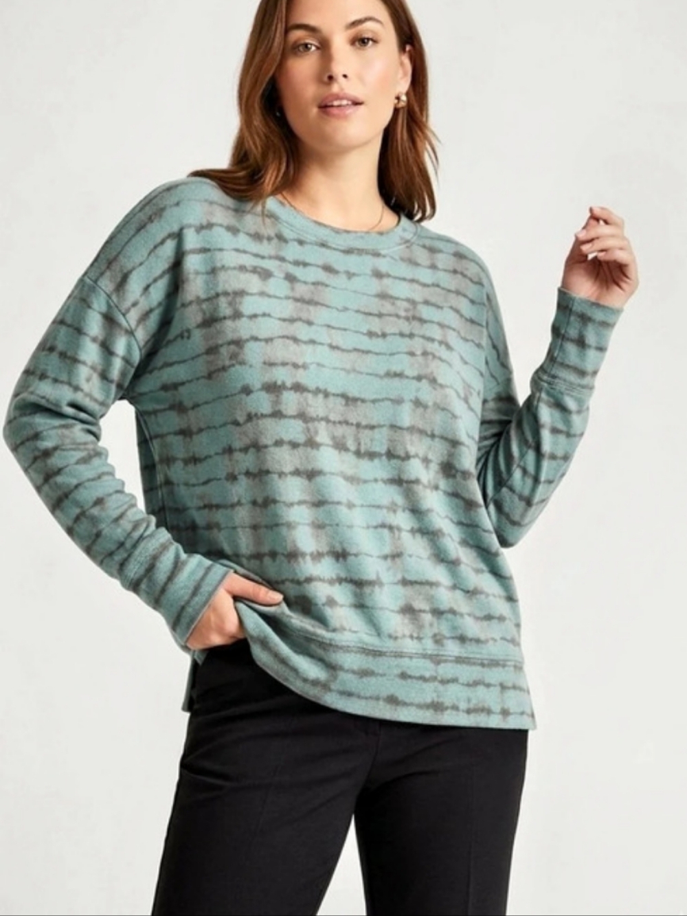 Athleta Coaster Luxe Printed Sweatshirt Green & Gray Large